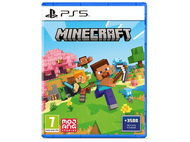 Boîte du jeu Minecraft avec des personnages courant sur un champ vert, logo PS5.