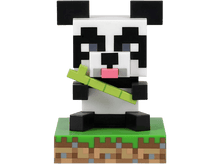 Charger l&#39;image dans la galerie, Une figurine de panda Minecraft avec un bambou vert et une base verte, sur une base d&#39;herbe pixélisée.
