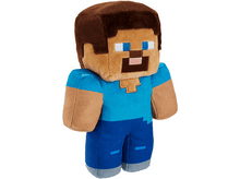 Charger l&#39;image dans la galerie, Peluche Minecraft Steve, debout. Il a une tête carrée, des yeux bleus et porte une chemise bleue.
