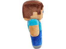 Charger l&#39;image dans la galerie, Peluche Minecraft Steve, vue latérale. Cheveux bruns, chemise et pantalon bleus. Fond blanc.

