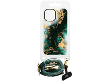 Charger l'image dans la galerie, Coque de téléphone avec lanière. L'étui a un design marbré vert et or. La lanière est verte.
