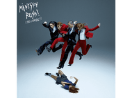 Quatre personnes sautant, titre 'Maneskin Rush !', une personne allongée, sur fond blanc.