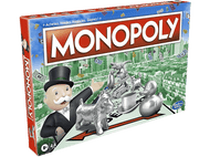 Boîte de jeu Monopoly. La boîte montre les personnages de Monopoly et un horizon.