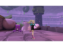 Charger l'image dans la galerie, Une fille de dessin animé courant dans une pièce violette et blanche. Un robot et un monstre sont à l'arrière-plan.
