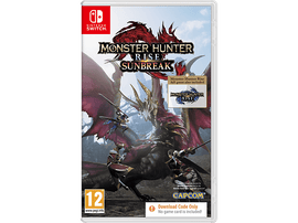 Boîtier de jeu Monster Hunter Rise: Sunbreak. Personnages combattant un dragon.