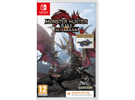 Boîtier de jeu Monster Hunter Rise: Sunbreak. Personnages combattant un dragon.