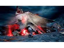 Charger l&#39;image dans la galerie, Un guerrier affronte un dragon. De la lave rouge en arrière-plan.
