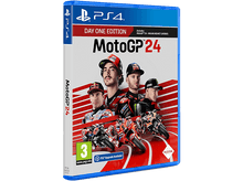 Charger l&#39;image dans la galerie, Une boîte de jeu PlayStation 4. MotoGP24 est sur la couverture, avec des pilotes et des motos. Le fond est noir.
