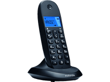 Charger l&#39;image dans la galerie, Un téléphone sans fil noir avec un socle sur une surface blanche.
