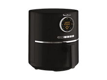 Charger l&#39;image dans la galerie, Friteuse à air Moulinex noire avec affichage numérique indiquant 200. Poignée sur le côté droit.
