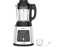 Charger l&#39;image dans la galerie, Un blender argenté et noir avec une carafe transparente. Plusieurs boutons sont sur la base.
