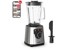 Charger l&#39;image dans la galerie, Mixeur et un téléphone mobile avec une interface d&#39;application de cuisine.
