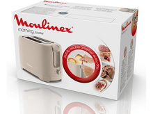 Charger l&#39;image dans la galerie, Une boîte de grille-pain Moulinex. Un grille-pain et des illustrations de toasts sont sur la boîte.
