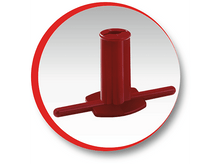 Charger l&#39;image dans la galerie, Pièce en plastique rouge avec un cylindre et deux bras. Il a un environnement circulaire dans un cercle rouge.
