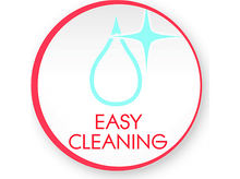 Charger l&#39;image dans la galerie, Autocollant rond avec les mots « EASY CLEANING » et une icône de goutte d&#39;eau et d&#39;étoile sur fond blanc.

