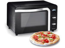 Charger l&#39;image dans la galerie, Un four noir avec une pizza sur une assiette devant.
