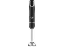 Charger l&#39;image dans la galerie, Un mixeur plongeant Moulinex noir et argent. Il a un corps noir et une tête de mixage argentée.
