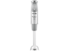 Mixeur plongeant argenté et gris avec un bouton turbo.