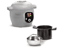 Charger l&#39;image dans la galerie, Une autocuiseur Moulinex Cookeo gris avec des accessoires à l&#39;intérieur.
