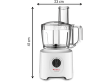 Charger l&#39;image dans la galerie, Robot culinaire blanc avec mesures. Il a un récipient transparent et une poignée sur le côté.
