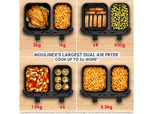 Charger l&#39;image dans la galerie, Friteuse à air avec divers aliments : poulet, frites, saumon, légumes, muffins et plus de frites.
