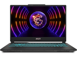 Un ordinateur portable MSI noir est ouvert. L