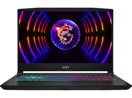 Ordinateur portable noir avec un écran coloré affichant un logo de dragon.