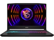 Ordinateur portable noir avec un écran coloré affichant un logo de dragon.