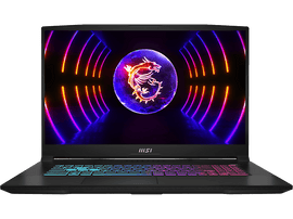Un ordinateur portable MSI noir avec un logo de dragon sur l