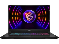Un ordinateur portable MSI noir avec un logo de dragon sur l'écran, avec des lumières colorées.