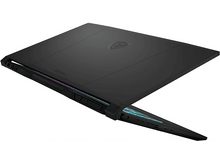 Charger l&#39;image dans la galerie, Ordinateur portable noir ouvert en biais, montrant le clavier et l&#39;écran.
