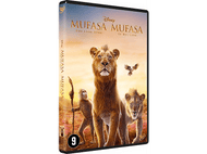 Pochette DVD Mufasa avec des lions, un babouin et un oiseau. Le titre est en anglais et en français.