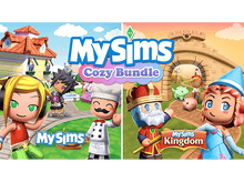 Charger l'image dans la galerie, Couverture du jeu MySims Cozy Bundle. Deux scènes de jeu, avec des personnages de dessins animés dans des environnements colorés.
