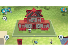 Charger l'image dans la galerie, Un bâtiment 3D de style cartoon avec un toit rouge, un chat blanc tenant une tasse, de l'herbe verte.
