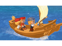 Charger l'image dans la galerie, Bateau de dessin animé avec trois personnes naviguant.
