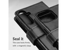 Charger l&#39;image dans la galerie, Étui de téléphone en cuir noir avec fermoir magnétique.
