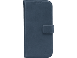 Étui de téléphone bleu avec fermeture magnétique. Fond noir.