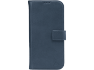 Étui de téléphone bleu avec fermeture magnétique. Fond noir.