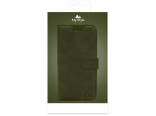 Charger l&#39;image dans la galerie, Étui de téléphone vert olive dans une boîte blanche avec une languette de suspension. La marque est &#39;My Style&#39;.

