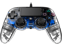Charger l&#39;image dans la galerie, Une manette PlayStation bleue transparente avec des boutons et des joysticks.

