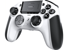 Charger l&#39;image dans la galerie, Manette de jeu blanche et noire avec boutons, joysticks et pavé tactile.
