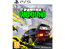 Charger l&#39;image dans la galerie, Pochette de jeu : NFS Unbound, logo PS5, une voiture noire avec du graffiti dans un cadre urbain.
