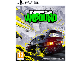 Pochette de jeu : NFS Unbound, logo PS5, une voiture noire avec du graffiti dans un cadre urbain.