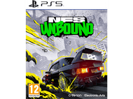 Pochette de jeu : NFS Unbound, logo PS5, une voiture noire avec du graffiti dans un cadre urbain.