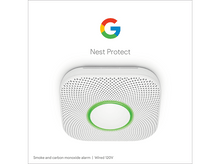 Charger l&#39;image dans la galerie, Détecteur de fumée Nest Protect avec le logo Google, un corps blanc et une lumière verte.
