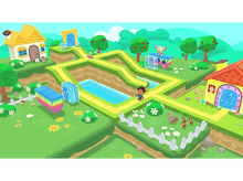 Charger l&#39;image dans la galerie, Monde de dessins animés avec des maisons, des personnages et un chemin. L&#39;environnement est coloré et ludique.
