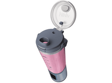 Charger l&#39;image dans la galerie, Un mixeur rose avec un dessus gris avec le couvercle ouvert. Il est sur un fond blanc.
