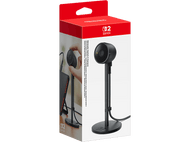 Une boîte avec une caméra noire sur un support. Elle présente une main tenant un téléphone, un logo Nintendo Switch.