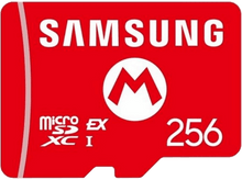 Charger l&#39;image dans la galerie, Carte micro SD rouge avec texte blanc: &quot;SAMSUNG&quot;, &quot;micro SDXC I&quot;, &quot;256&quot; et logo &quot;M&quot; blanc.
