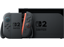 Charger l&#39;image dans la galerie, Console Nintendo Switch noire avec Joy-Cons rouges et bleus. Logo Switch sur la console et Joy-Cons.
